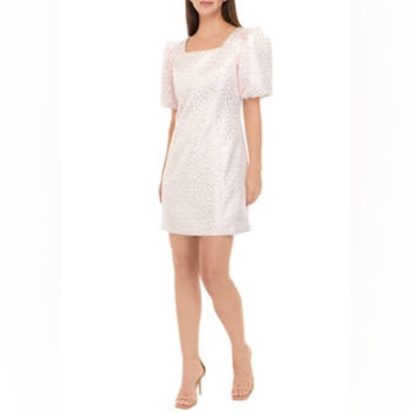 Crown & Ivy Light Pink Women's Short Puff Sleeve Jacquard Cocktail Dress Size 6 - Picture 10 of 11